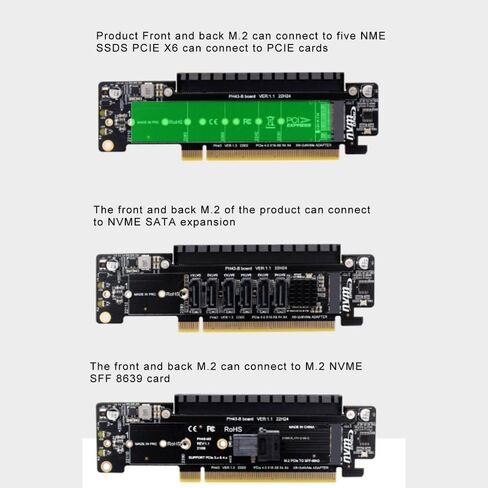 PCIe X16 to Dual M.2 NVMe Expansion Card – 6-Port SSD Adapter for PCIe 4.0/3.0 Motherboards, Split to x8 x4 x4 for Storage Upgrade in Kuwait