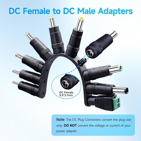 10PCS DC Power Adapter Connector kit with 5.5 x 2.1mm Female Base, 2.5x0.7mm/3.0x1.1mm/3.5x1.35mm/4.0x1.7mm/4.8x1.7mm/5.5x1.7mm/5.5x2.5mm/6.3x3.0mm/6.0x4.4mm/LED Terminal Connector in Kuwait