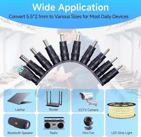 10PCS DC Power Adapter Connector kit with 5.5 x 2.1mm Female Base, 2.5x0.7mm/3.0x1.1mm/3.5x1.35mm/4.0x1.7mm/4.8x1.7mm/5.5x1.7mm/5.5x2.5mm/6.3x3.0mm/6.0x4.4mm/LED Terminal Connector in Kuwait