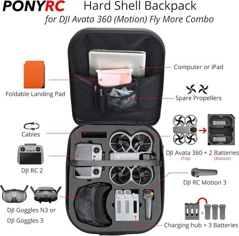 Avata 360 Case Backpack, Waterproof Travel Case Hard Shell Shoulder Bag for DJI Avata 360 Fly More Combo, Fits for DJI RC 2, RC Motion 3, Goggles 3, Batteries, Charging Hub &Other Accessories in Kuwait