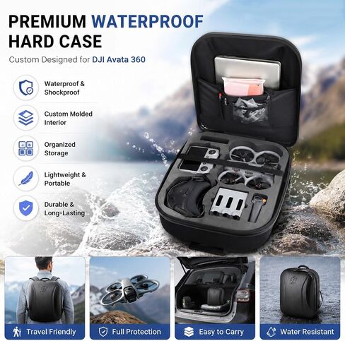 Avata 360 Case Backpack, Waterproof Travel Case Hard Shell Shoulder Bag for DJI Avata 360 Fly More Combo, Fits for DJI RC 2, RC Motion 3, Goggles 3, Batteries, Charging Hub &Other Accessories in Kuwait