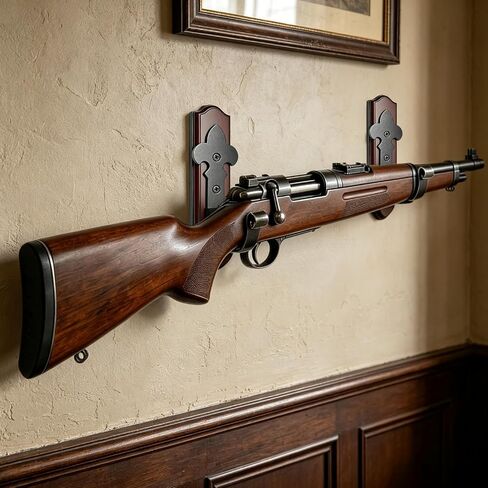 Gun Rack Wall Mount, Wooden Base Metal Hooks for Rifles and Shotguns in Kuwait