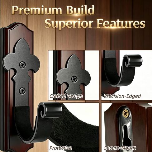 Gun Rack Wall Mount, Wooden Base Metal Hooks for Rifles and Shotguns in Kuwait