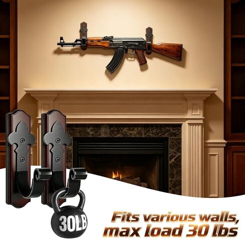 Gun Rack Wall Mount, Wooden Base Metal Hooks for Rifles and Shotguns in Kuwait