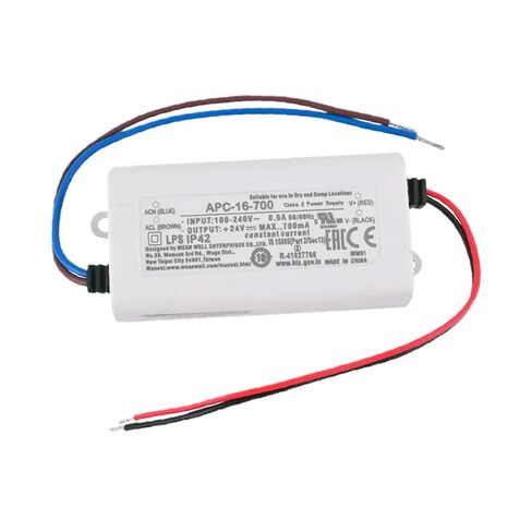 SBJ APC-16-700 16.8W AC-DC Constant Current Power Supply for LED Lighting, Adjustable Voltage 9-24V 0.7A Output, Universal Input 90-264VAC, Compact Design Ideal for Decorative in Kuwait