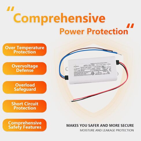 SBJ APC-16-700 16.8W AC-DC Constant Current Power Supply for LED Lighting, Adjustable Voltage 9-24V 0.7A Output, Universal Input 90-264VAC, Compact Design Ideal for Decorative in Kuwait