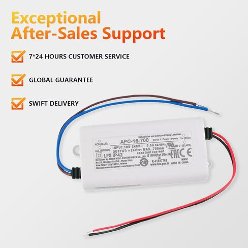 SBJ APC-16-700 16.8W AC-DC Constant Current Power Supply for LED Lighting, Adjustable Voltage 9-24V 0.7A Output, Universal Input 90-264VAC, Compact Design Ideal for Decorative in Kuwait