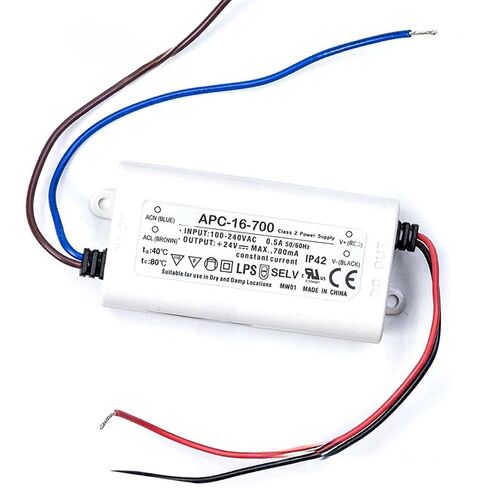 SBJ APC-16-700 16.8W AC-DC Constant Current Power Supply for LED Lighting, Adjustable Voltage 9-24V 0.7A Output, Universal Input 90-264VAC, Compact Design Ideal for Decorative in Kuwait