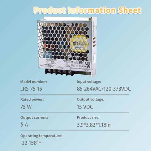 LRS-75-15 15V 5A 75W Power Supply, Compact Design, Wide Input Voltage, for Industrial Control Systems in Kuwait