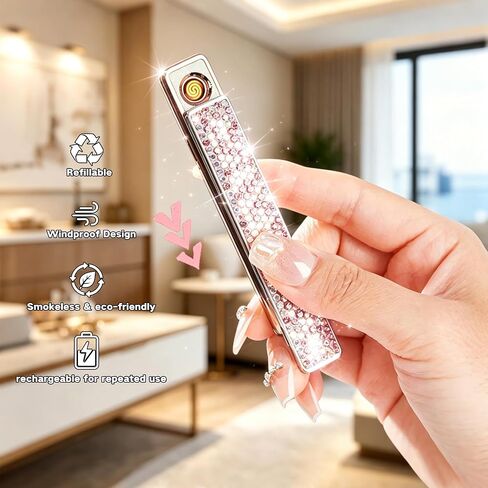 2 Pack Pink Diamond Shape Electric Lighter Windproof Flameless Bling in Kuwait