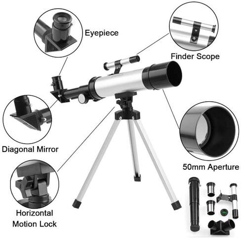 Monocular Astronomical Telescope Tube Refractor Monocular Telescopic Spotting Scope + Portabale Tripod (Black Silver) in Kuwait