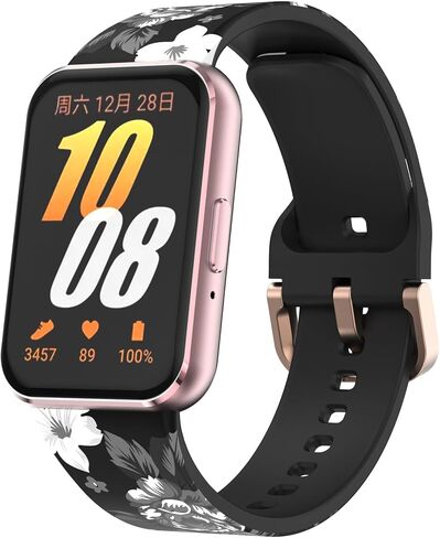 Silicone Sport Bands Compatible with Samsung Galaxy Fit 3 SM-R390, Women&Men Waterproof Durable Fadeless Floral Pattern Printed Soft Adjustable Bracelet Replacement for Galaxy Fit3 in Kuwait