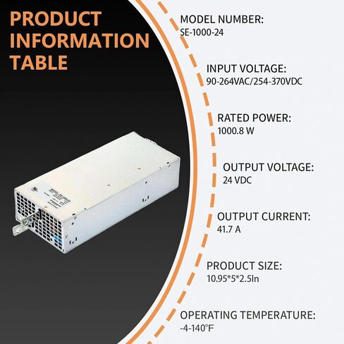 SE-1000-24 24V 41.7A 1000W Server Power Supply - High Power, Forced Air Cooling, DC OK Signal, AC/DC Converter for Data Center, Industrial Automation, and Telecommunications Equipment in Kuwait
