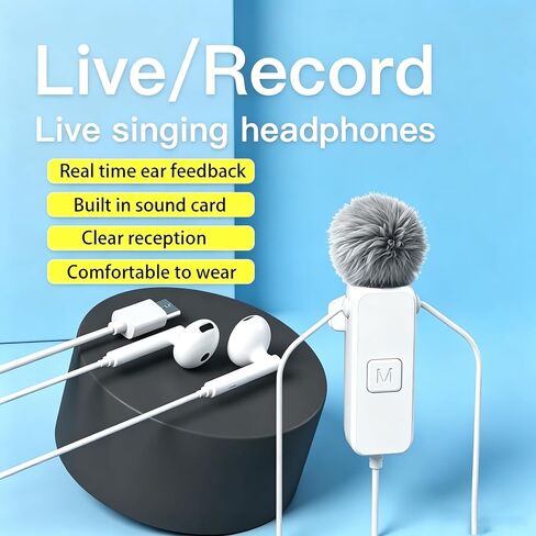 Sound Card Karaoke Headset with Real-Time in-Ear Monitoring & Microphone, 7 Sound Effects Voice Changer, Karaoke Headphones with Lavalier Compatible for iPhone 17 16 15 Pro Max, iPad Pro, Galaxy S25 in Kuwait