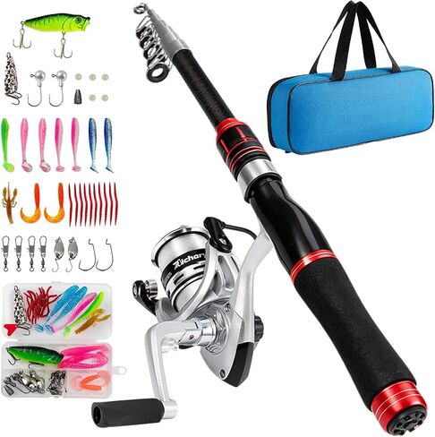 Fishing Pole Set, 5.2FT Compact Telescopic Fishing Rod and Reel Combo with Complete Tackle Lures, Travel Carry Bag All-in-One Fishing Gear for Beginner Spinning Rod Combo Fishing Gift in Kuwait