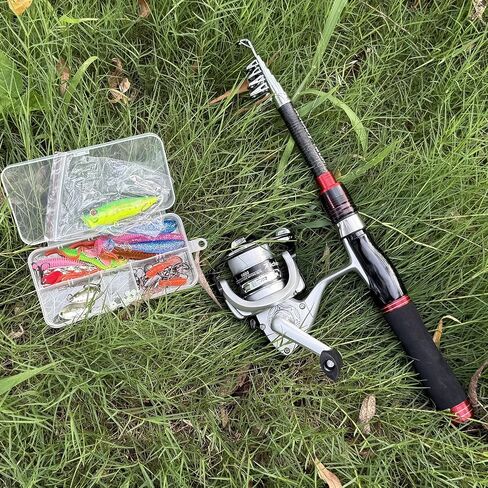 Fishing Pole Set, 5.2FT Compact Telescopic Fishing Rod and Reel Combo with Complete Tackle Lures, Travel Carry Bag All-in-One Fishing Gear for Beginner Spinning Rod Combo Fishing Gift in Kuwait