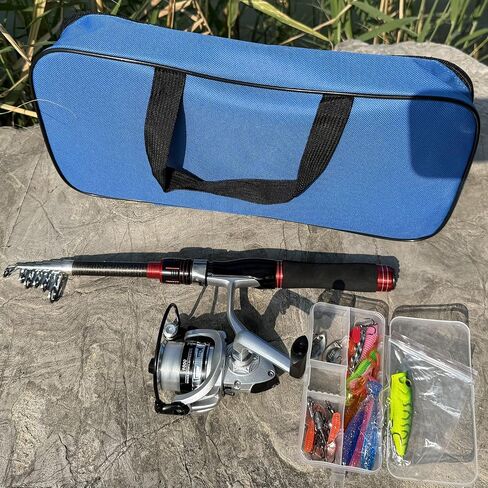 Fishing Pole Set, 5.2FT Compact Telescopic Fishing Rod and Reel Combo with Complete Tackle Lures, Travel Carry Bag All-in-One Fishing Gear for Beginner Spinning Rod Combo Fishing Gift in Kuwait