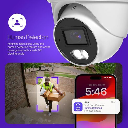 Helix 2PK 4K/8-MP Security AI IP PoE Camera, Human Detection, NDAA Compliant, Indoor Outdoor Surveillance Turret, Built in Mic, Support 256GB MicroSD, Deterrent, 2PK-HLX-IP8M-T303EW-AI in Kuwait