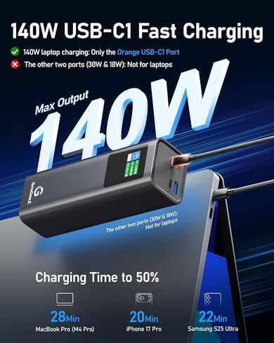 27000mAh Power Bank, 140W Laptop Portable Charger with PD 3.1 Fast Charging, Smart Sisplay, 99Wh Battery Bank for MacBook Pro/Air, iPad Pro, iPhone17/16 Series, Samsung and More(Dark Gray) in Saudi Arabia