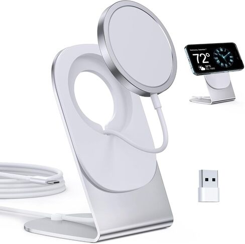 Magnetic Wireless Charger Mag-Safe Charger for iPhone 17/16/15/14/13/12 Series Convertible Magnet Wireless Charging Stand/Pad with 5ft Cable for iPhone and AirPods 2/3/Pro 2/Pro in Kuwait