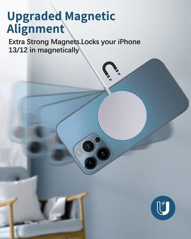 Magnetic Wireless Charger Mag-Safe Charger for iPhone 17/16/15/14/13/12 Series Convertible Magnet Wireless Charging Stand/Pad with 5ft Cable for iPhone and AirPods 2/3/Pro 2/Pro in Kuwait
