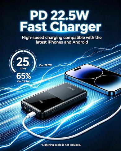 10000mAh Portable Charger, Ultra Slim Power Bank, 22.5W USB-C Fast Charging Battery Pack Compatible with iPhone 17/16/15/14/13/12 Pro Samsung Galaxy, AirPods, Tablets, Travel Essentials​ (Black) in Saudi Arabia
