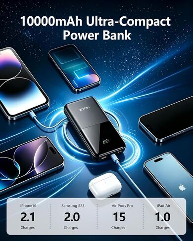 10000mAh Portable Charger, Ultra Slim Power Bank, 22.5W USB-C Fast Charging Battery Pack Compatible with iPhone 17/16/15/14/13/12 Pro Samsung Galaxy, AirPods, Tablets, Travel Essentials​ (Black) in Saudi Arabia