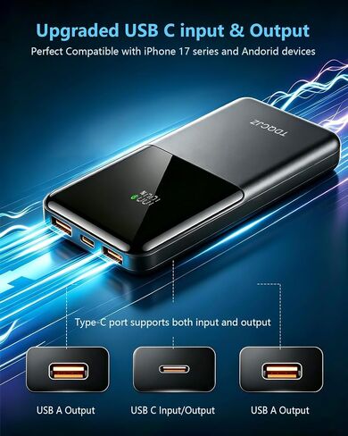 10000mAh Portable Charger, Ultra Slim Power Bank, 22.5W USB-C Fast Charging Battery Pack Compatible with iPhone 17/16/15/14/13/12 Pro Samsung Galaxy, AirPods, Tablets, Travel Essentials​ (Black) in Saudi Arabia