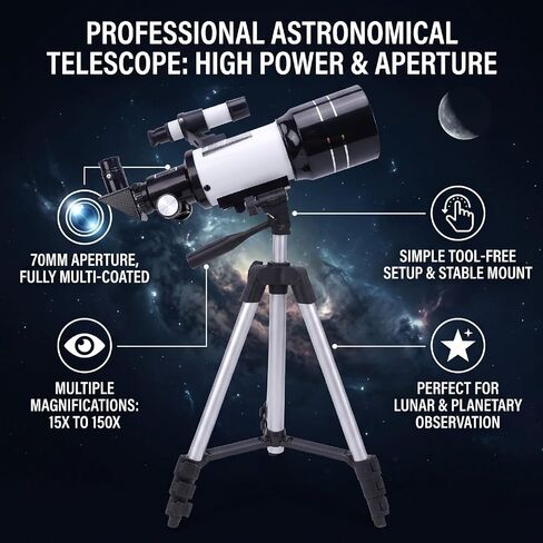 PUSOKEI Telescope 70mm 300mm for Beginners, Astronomy with Phone Adapter in Kuwait