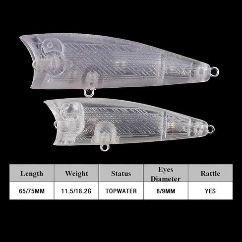 20PCS Unpainted Blanks Bait 2.56in/2.95in Topwater Rattle Popper DIY Handmade Artificial Fishing Lure Tackle in Kuwait