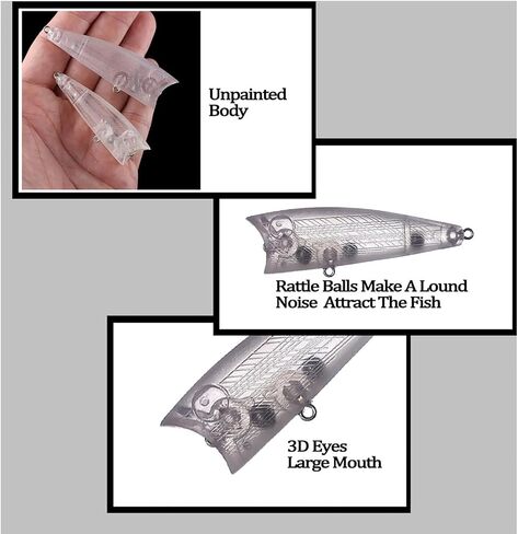 20PCS Unpainted Blanks Bait 2.56in/2.95in Topwater Rattle Popper DIY Handmade Artificial Fishing Lure Tackle in Kuwait
