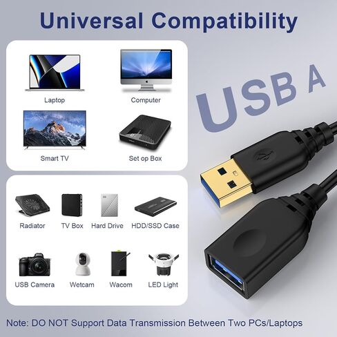 USB Extension Cable 10FT Long USB A Male to Female Extender Cord High-Speed in Kuwait