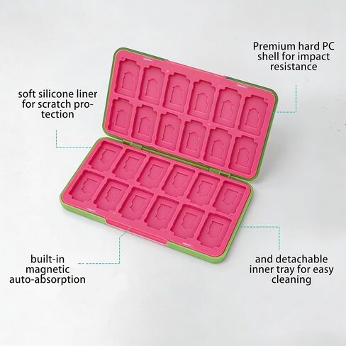 48-Slot Magnetic Card Case, Detachable Washable Holders, 24 Game Cards + 24 Micro SD Cards, Minimalist Colorful Gaming Storage Box in Saudi Arabia