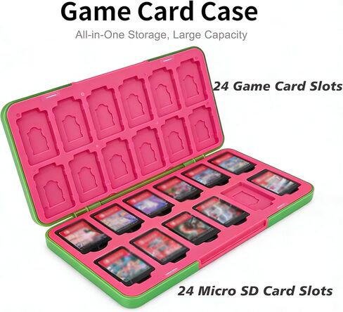 48-Slot Magnetic Card Case, Detachable Washable Holders, 24 Game Cards + 24 Micro SD Cards, Minimalist Colorful Gaming Storage Box in Saudi Arabia