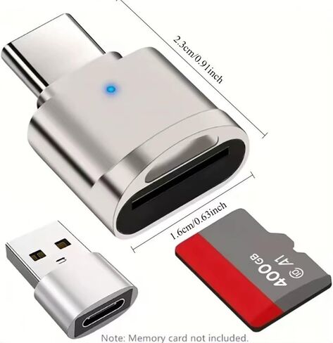 Type-C Micro SD Card Reader with USB Adapter, Portable OTG TF Memory Silver in Kuwait