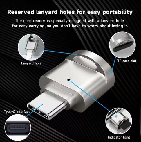 Type-C Micro SD Card Reader with USB Adapter, Portable OTG TF Memory Silver in Kuwait
