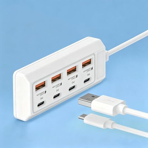 1Pcs 8 in1 USB Charging Hub 4 PD USB-C+4 USB-A Multi Port Power Extender in Kuwait