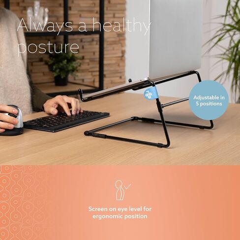 R-Go Ergonomic Laptop Stand - Steel Office Laptop Riser, Compatible for Laptops 10-22 Inches, 5kg Load Capacity - Black in Kuwait