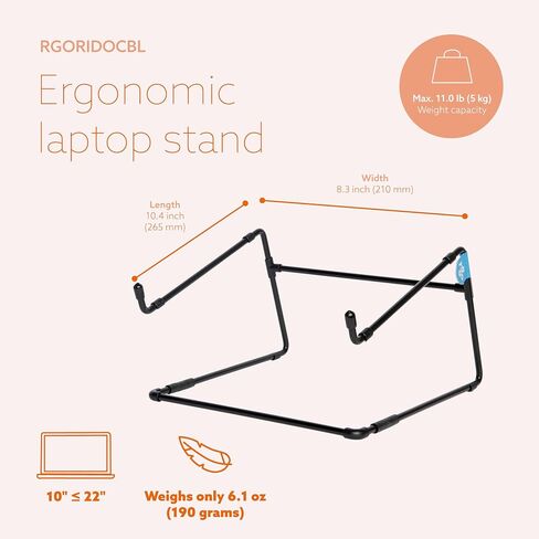 R-Go Ergonomic Laptop Stand - Steel Office Laptop Riser, Compatible for Laptops 10-22 Inches, 5kg Load Capacity - Black in Kuwait