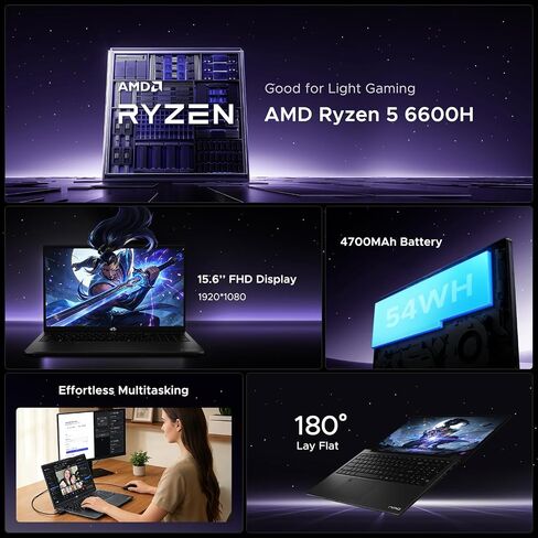NIMO 15.6" IPS FHD-Light Gaming-Laptop,AMD Ryzen 5 6600H 16GB DDR5 RAM 512GB SSD (Beat i5-1335U, 6 Cores Up to 4.5GHz) AMD Radeon 660M GPU-Computer with 100W Type-C Backlit Keyboard Fingerprint in Kuwait