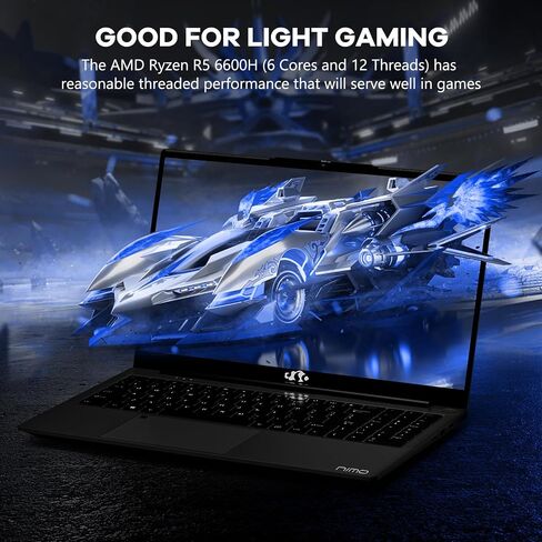 NIMO 15.6" IPS FHD-Light Gaming-Laptop,AMD Ryzen 5 6600H 16GB DDR5 RAM 512GB SSD (Beat i5-1335U, 6 Cores Up to 4.5GHz) AMD Radeon 660M GPU-Computer with 100W Type-C Backlit Keyboard Fingerprint in Kuwait