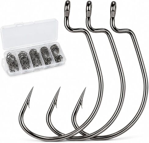 Moose Baits EWG Offset Worm Hooks for Bass Fishing – Texas Rig Hooks, Extra Wide Gap Soft Plastic Hooks for Freshwater Bass, Sizes Assorted in Kuwait