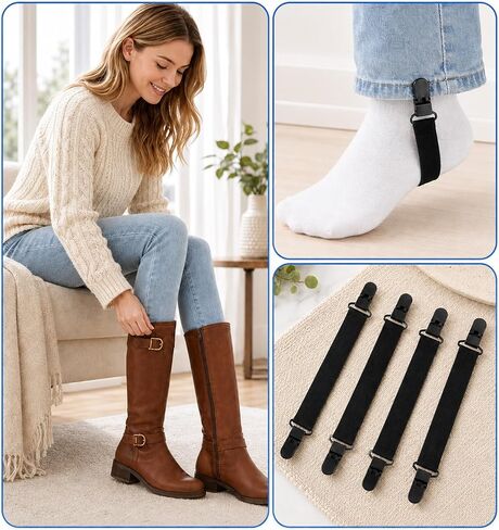 4 Pcs Pant Leg Straps, Elastic Straps with Clips for Cowboy Boots in Kuwait