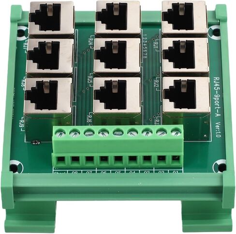 9-Port for rj45 to Terminal Block Adapter 8P8C Ethernet for breakout Board for DIN Rail Mounting Supports RS485 RS422 RS232 for dmx Industrial Control Panel Wiring Module Green PCB in Kuwait