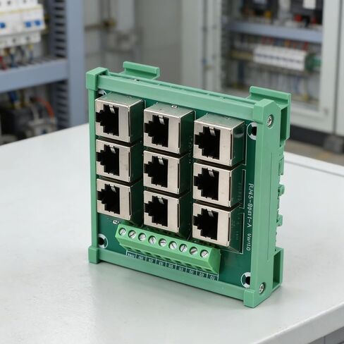 9-Port for rj45 to Terminal Block Adapter 8P8C Ethernet for breakout Board for DIN Rail Mounting Supports RS485 RS422 RS232 for dmx Industrial Control Panel Wiring Module Green PCB in Kuwait