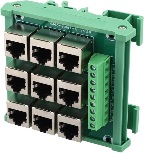 9-Port for rj45 to Terminal Block Adapter 8P8C Ethernet for breakout Board for DIN Rail Mounting Supports RS485 RS422 RS232 for dmx Industrial Control Panel Wiring Module Green PCB in Kuwait