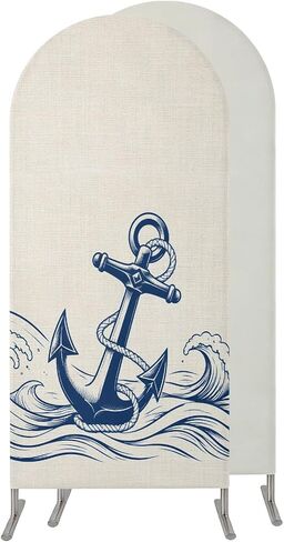Navy Blue Anchor Nautical Wedding Arch Cover, Stretchy Spandex Arch Backdrop Stand Covers 6.6 FT, Ocean Waves Summer Round Top Arched Backdrop Cover for Birthday Party Ceremony Baby Shower Event in Kuwait