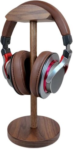 Headphone Holder Wooden Headphone Holder Walnut Headset Hanger Stand Gaming Holder Desktop Earphone Anti-Slip Stand with Solid Wooden Base Headset Stand (Color : Walnut) in Kuwait