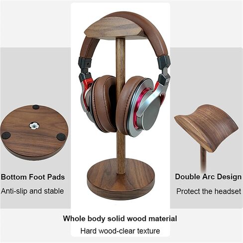 Headphone Holder Wooden Headphone Holder Walnut Headset Hanger Stand Gaming Holder Desktop Earphone Anti-Slip Stand with Solid Wooden Base Headset Stand (Color : Walnut) in Kuwait