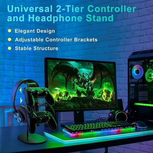 GRFIT Headphone Holder Universal Headphone Stand, Game Controller Holder and Headset Holder for Desk, Earphone Stand with Aluminum Supporting Bar Headset Stand in Kuwait